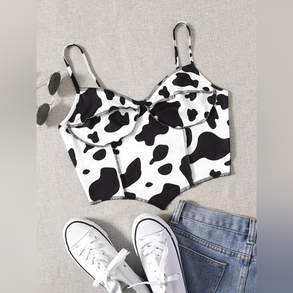 Cow Print Women’s Cami Crop Top Size 3XL Contrast Stitch Corset Soft Approx XL - Picture 15 of 16